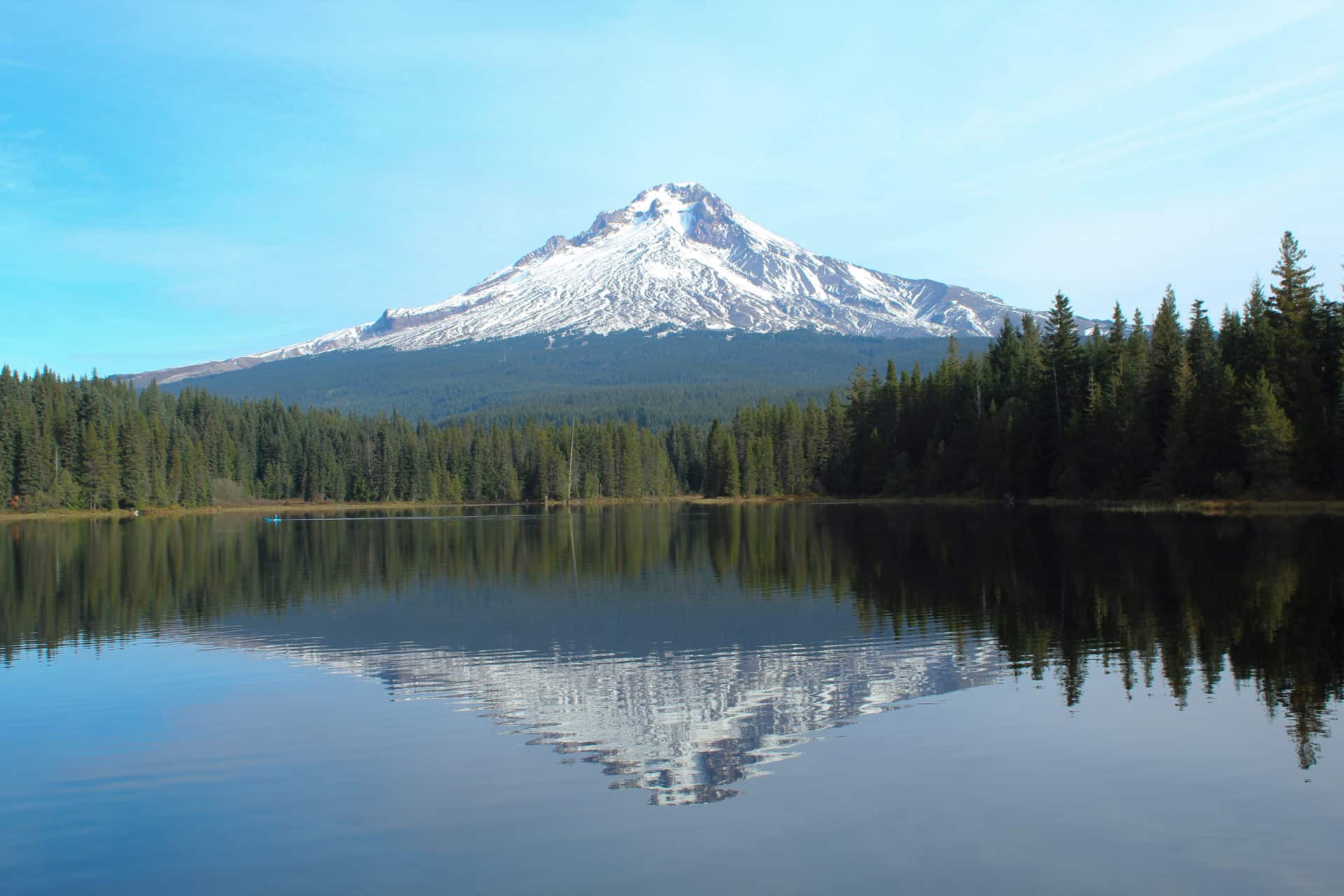 A view of Mt Hood as seen from Trillium Lake in Oregon.