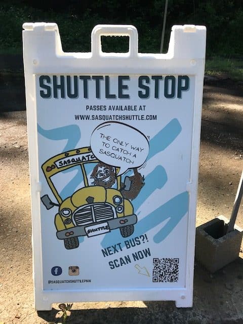 Sasquatch shuttle sign