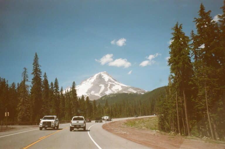 Road leading toward Mount Rainier in Washington.