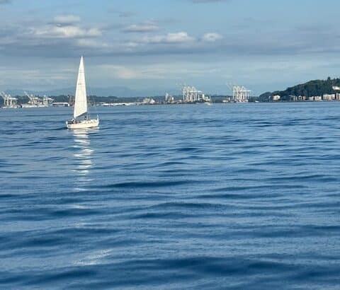 Sailboat on Elliott Bay in Seattle