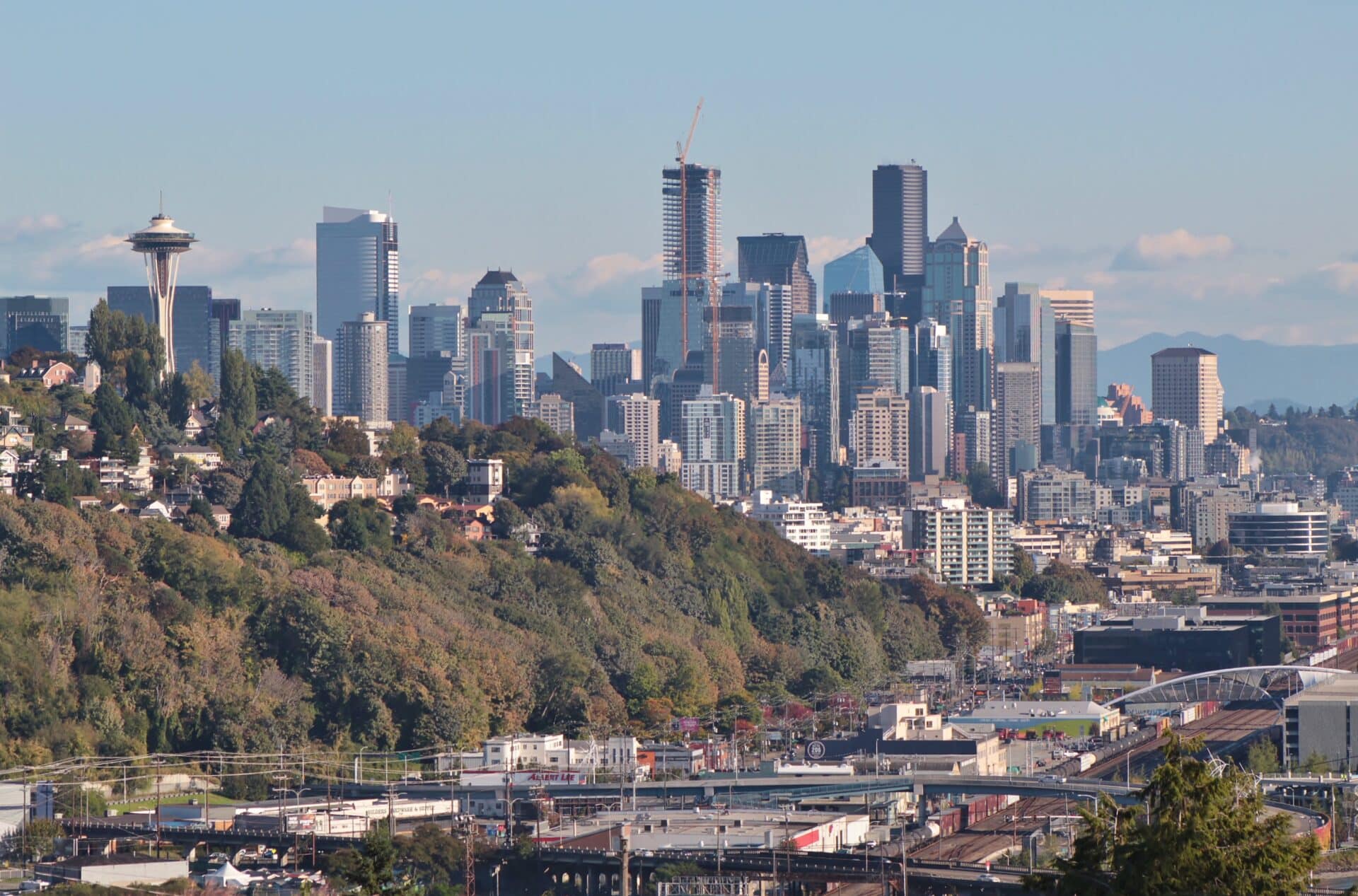 The view from Ella Bailey Park in Seattle during the day