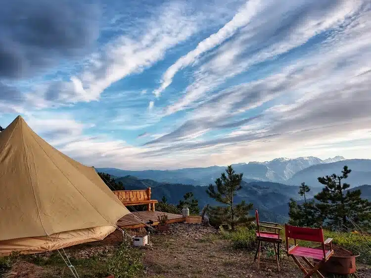 A scene with a yurt at White Aspen in Washington State.