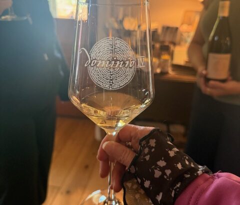 Wine glass at Dominio IV winery in the Wilamette Valley, Oregon