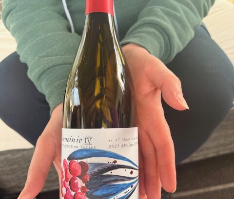 A wine bottle at Dominio IV winery in the Willamette Valley, Oregon.