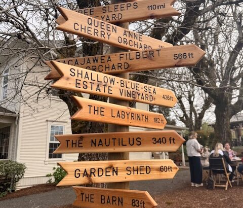 A sign at Dominio IV vineyards in the Willamette Valley, Oregon
