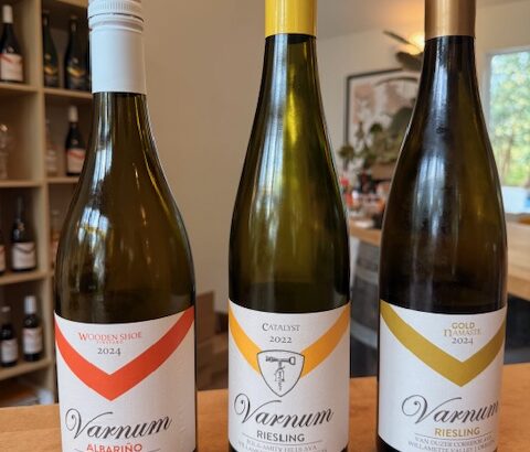Bottles of wine at Varnum Vintners in the Willamette Valley, Oregon